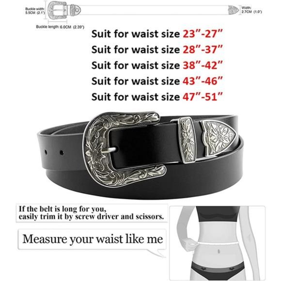 JASGOOD Leather Belts Ladies Vintage Western Design Black Waist Belt